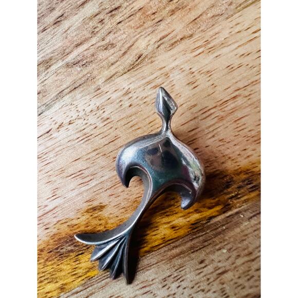 Vintage Modernist Sterling Silver Bird Pendant 6g Signed 1.6” Mid Century - Picture 7 of 9